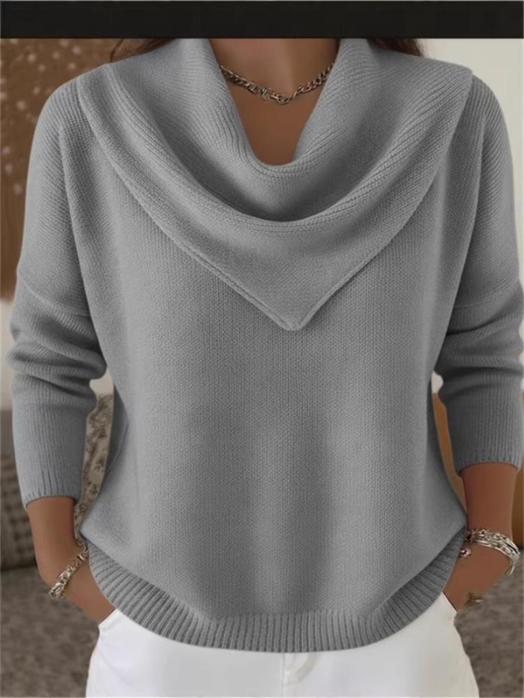 V-neck Waffle Knit Solid Color Pullover Loose Top for Autumn/Winter 2025 Fashion