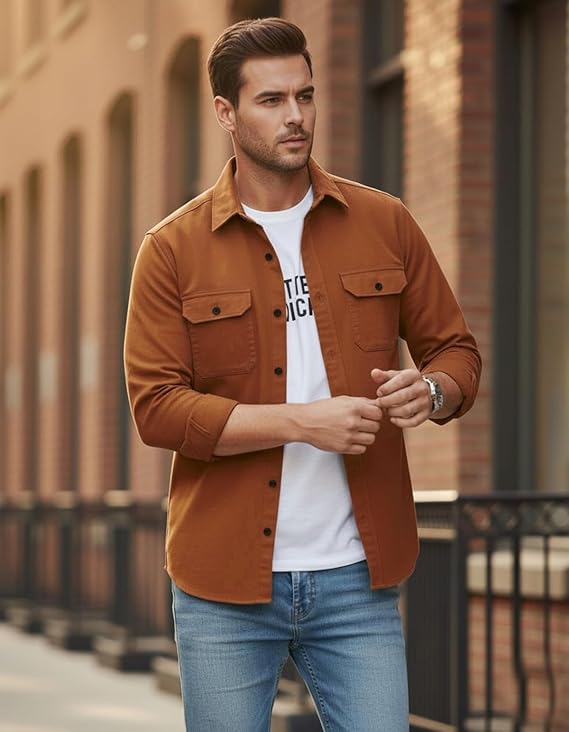 Men’s Cotton Blend Casual Full Sleeve Button-Down Shirt with Dual Flap Pockets Shirt