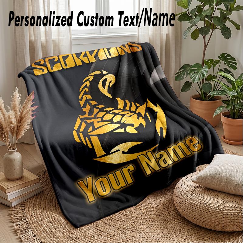 Scorpions Custom Flannel Throw Blanket Print Your Name Text Soft Warm Blanket Holiday Present