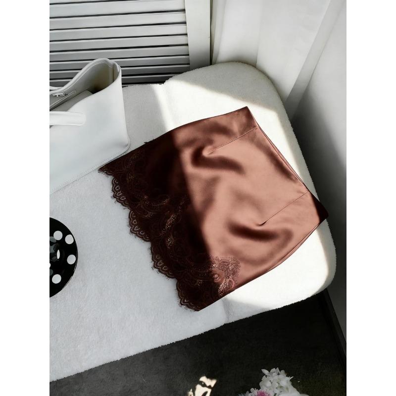 Satin Lace Patchwork Mini Skirt, High Waist Slim A-Line Skirt, Silky Glossy Side Zipper Short Skirt for Spring Summer Pure Y2K Daily Party Outfits