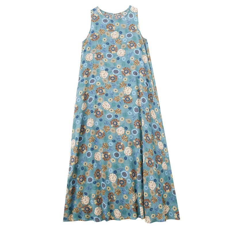Sleeveless Plus Size Cotton Vintage Floral New In Dresses for Women Casual Loose Long Summer Dress
