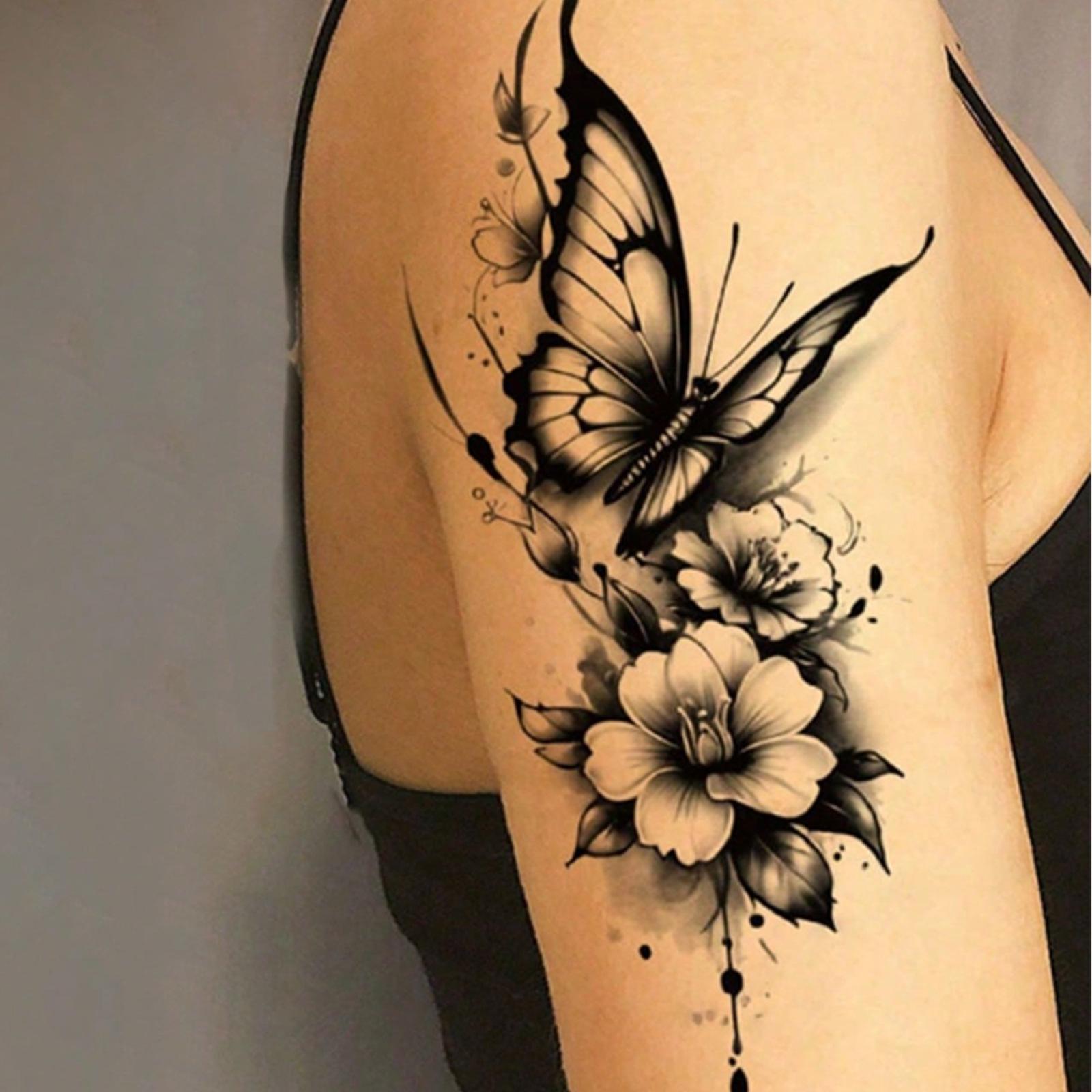 Glow Makeup Unisex Dark Domineering Style Personalized Wind Butterfly Bouquet Tattoo Sticker Waterproof And Long-Lasting Tattoo Sticker