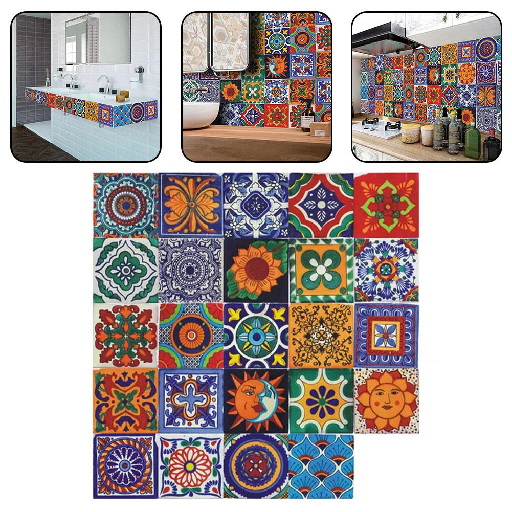 Waterproof Vintage Moroccan Stickers 24PCS Unique Tile Mosaic for Easy Application on Walls and Smooth Surfaces