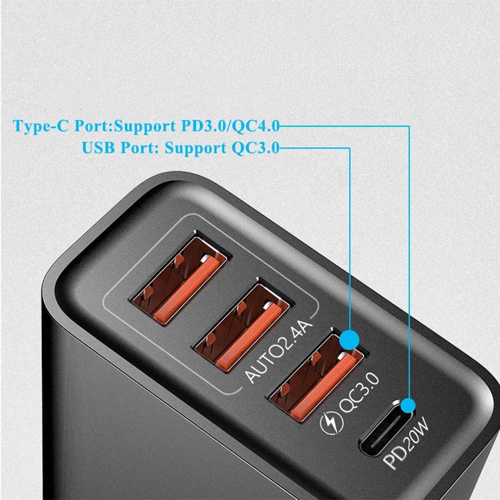 20W PD 4 Ports USB 5V4A Lade-Netzteil Handy-Ladegerät QC3.0 Laden EU/US-Stecker Steckdose Reise-Ladegerät 110V 220V