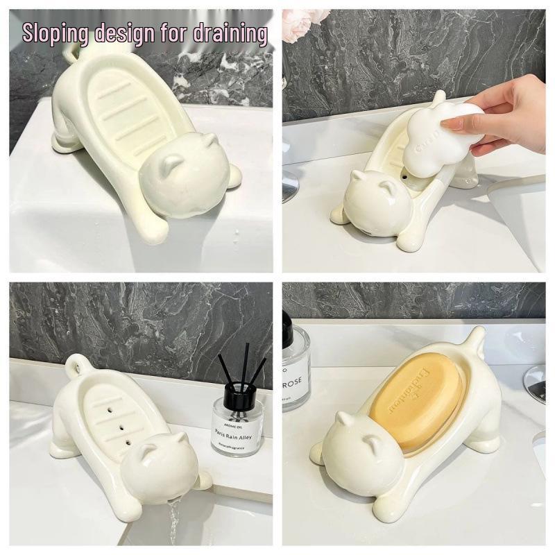 

Creative Cartoon Cat Soap Dish - Cute Bathroom Accessory with Drain