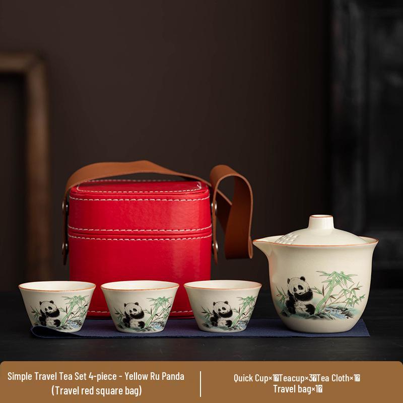 Portable Ru Kiln Tea Set: Light Luxury Travel & Car-Mounted Drinkware for Camping & Business Trips