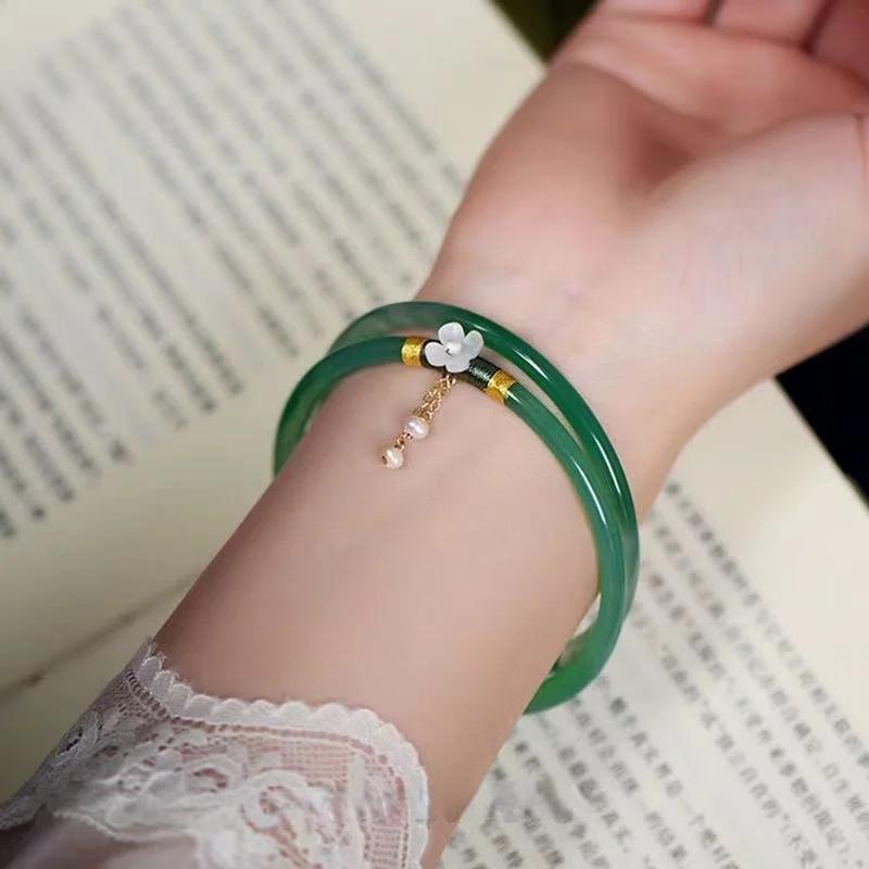 Natural Green Jade Bracelet Hand Authentic Hand-carved Charm Jewelry Accessories Fashion Amulet Lucky Gifts For Men And Women