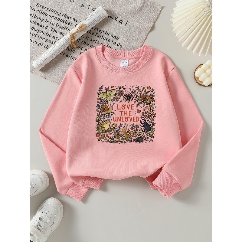 Girls' Long-sleeve Sweatshirt with Round Neck and Printed DesignLove The Unloved Pri Suitable for Spring and Autumn, Fashionable and Casual