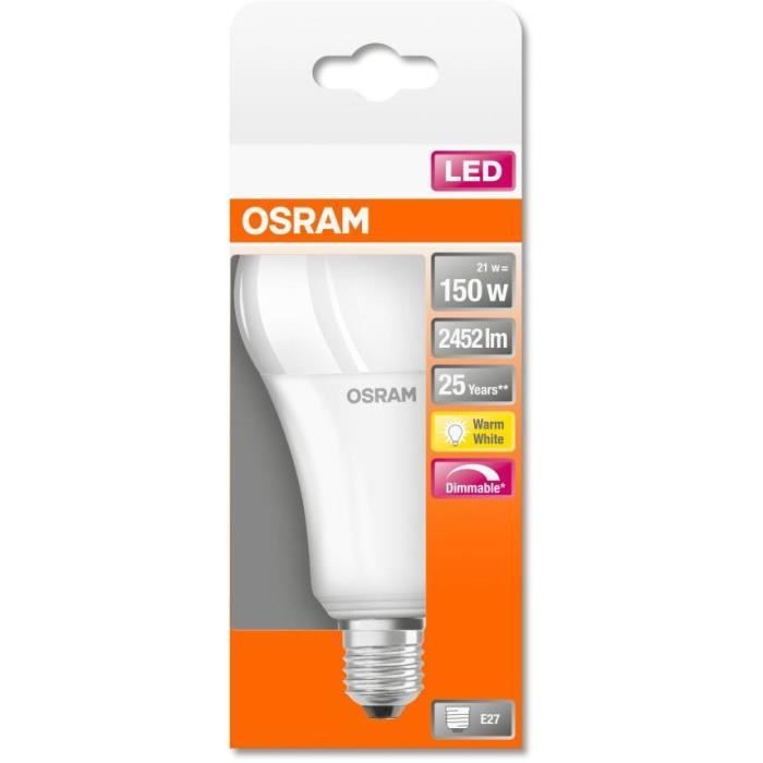 OSRAM Ampoule LED Standard Dépolie Radiateur Variable 21W=150 E27 Chaud