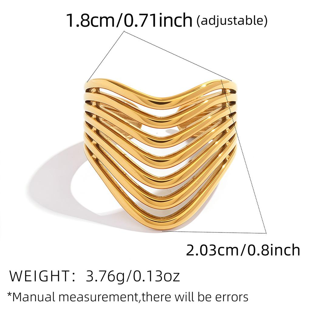 Stainless Steel Geometric Line Ring Creative Gold Color Adjustable Opening Ring Men Women Fashion Jewelry Gift