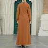 Elegant Ice Silk Crinkle Long Sleeve High-Slit Dress for Muslim Women