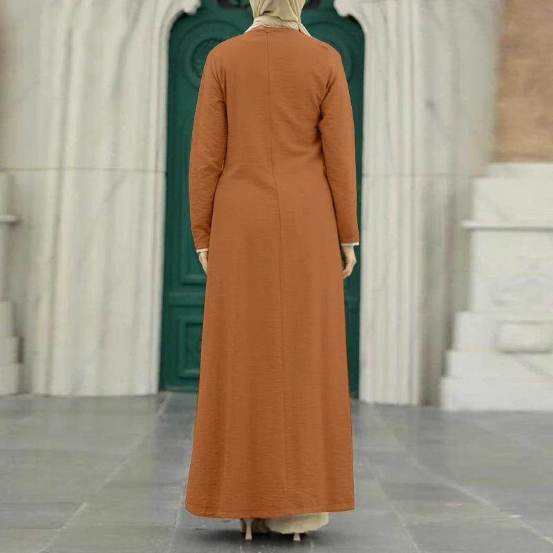 Elegant Ice Silk Crinkle Long Sleeve High-Slit Dress for Muslim Women