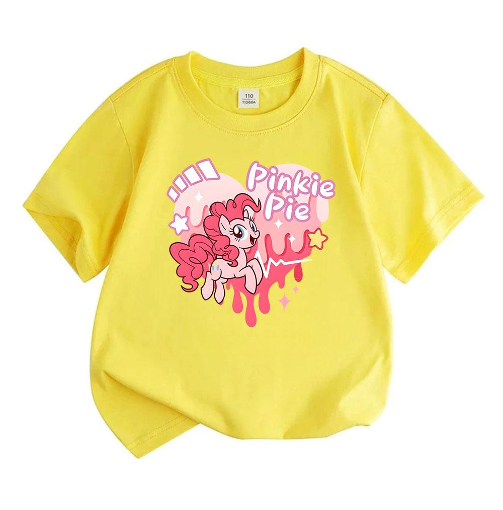 Kids Boys Girls 100% Cotton Crew Neck Short Sleeve T-Shirt, Cute Pink Pony Print Casual Comfortable Tee for Daily Wear, Lightweight Breathable Summer