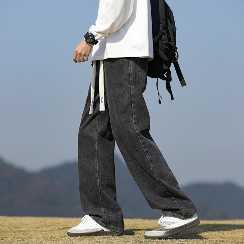 Light Blue Washed Men's Jeans Straight Leg Wide Leg Thin Summer Casual American Retro Loose Fit Long Pants