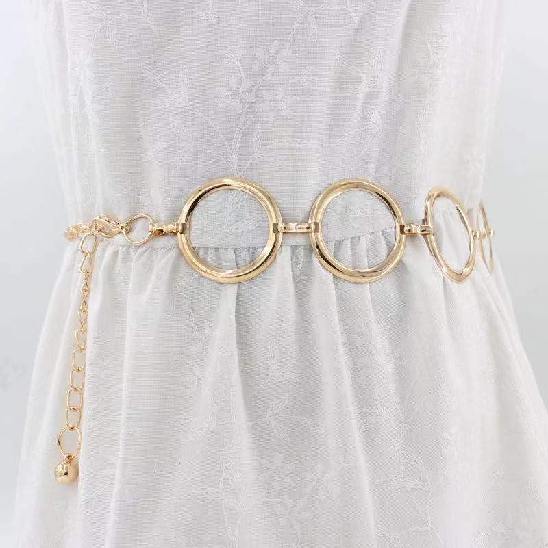

Korean Style Spring and Summer Fashionable Elegant Shiny Circle Waist Chain for Women with Dress Decorative Metal Large Ring Belt for Women 115cm
