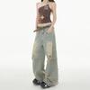 American high street wasteland wind ripped jeans men's and women's autumn new loose washed old wide-leg pants