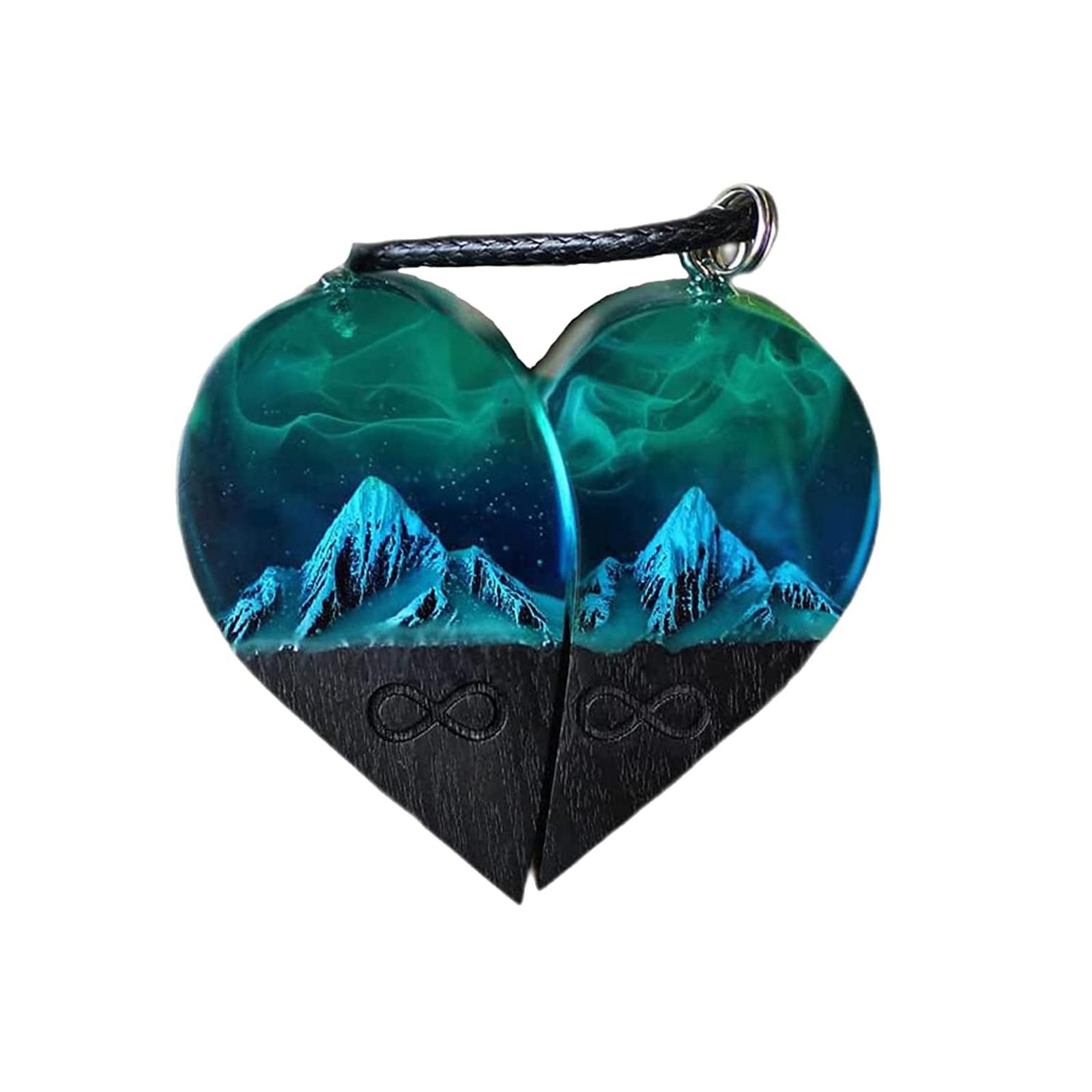 

Wood Resin Paired Heart Pendants Cotton Ripe Great Gift Snowflakes Elegant Necklace