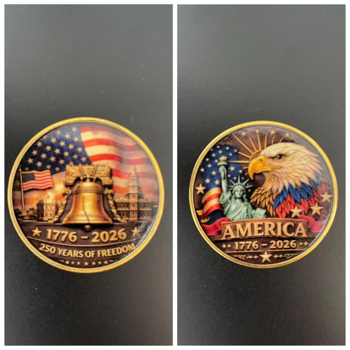 4cm 250th Anniversary of US Independence Day Commemorative Coin Souvenir American Eagle Liberty Challenge Coin Collectible
