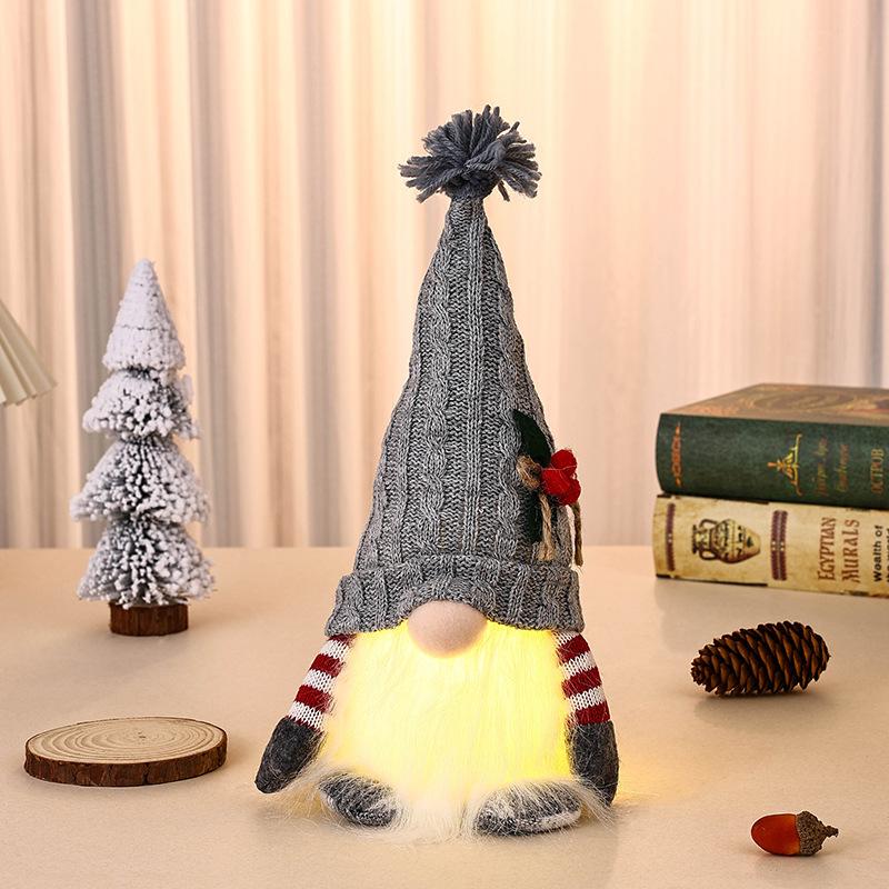 New Christmas Decoration Santa Claus Dwarf Knitted Hat Luminous Night Light Doll Ornament Christmas Gift