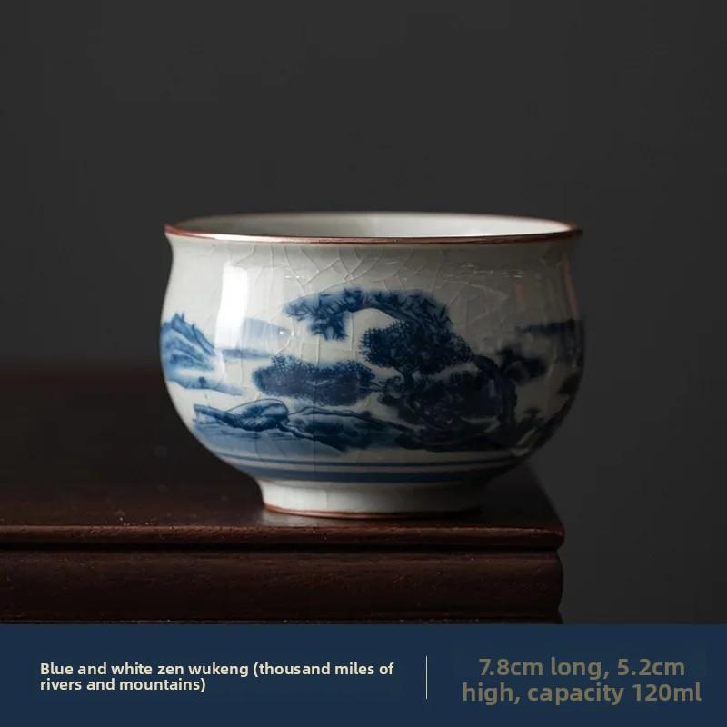 1 Pc Chinese Tradition Ceramic Tea Cup Handmade Blue and White Porcelain Teacup Household Portable Tea Bowl Tea Set Accessories