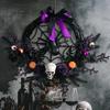 1PC HALLOWEEN wreath Simulated Skull Halloween Haunted house horror party decoration Door hanging purple wreath and rattan ring