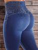 2025 Cross-border European & American High-Waist Blue Deformed Stretch Jeans