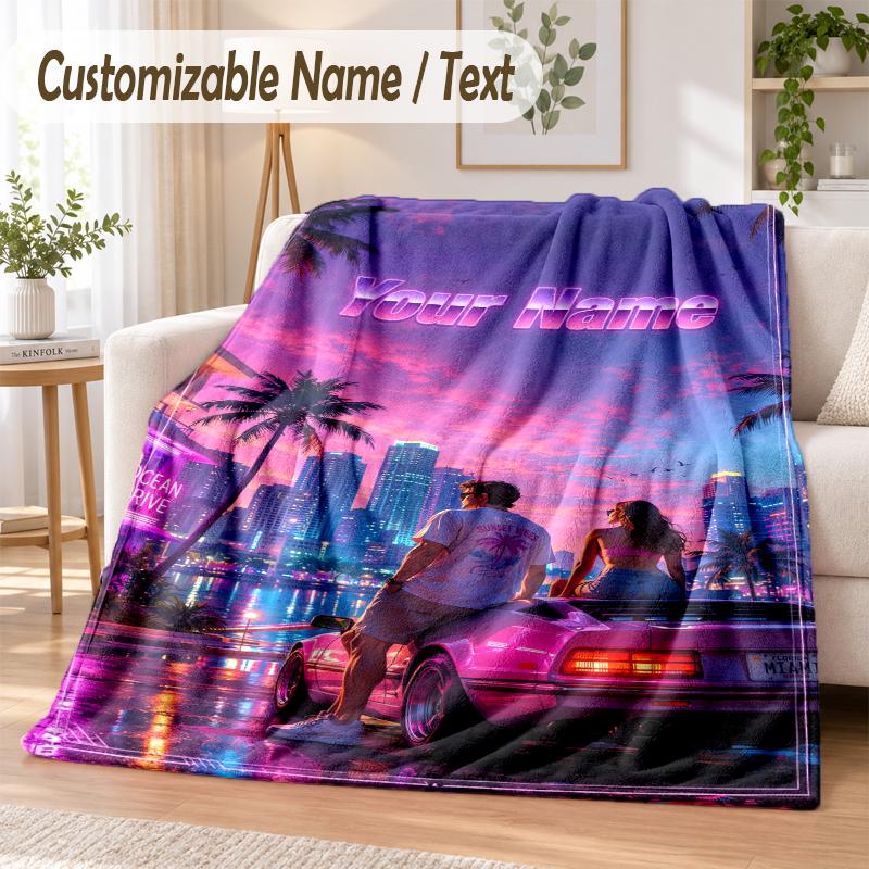 GTA Custom Name Flannel Throw Blanket Soft Warm for Sofa Bed Indoor Home Use