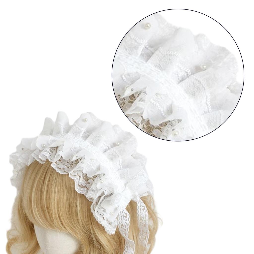 Anime Maid Headband for Girls Lolita Style Ruffle Lace Headband with Ribbon Bowknot ComicShow Masquerade Balls Hairband