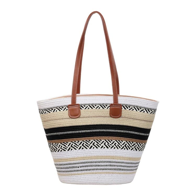 Gestreifte Stroh-Tote-Bag mit großer Kapazität Damen-Handtasche