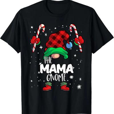 Mama Gnome Red Buffalo Plaid Matching Family Christmas T-Shirt