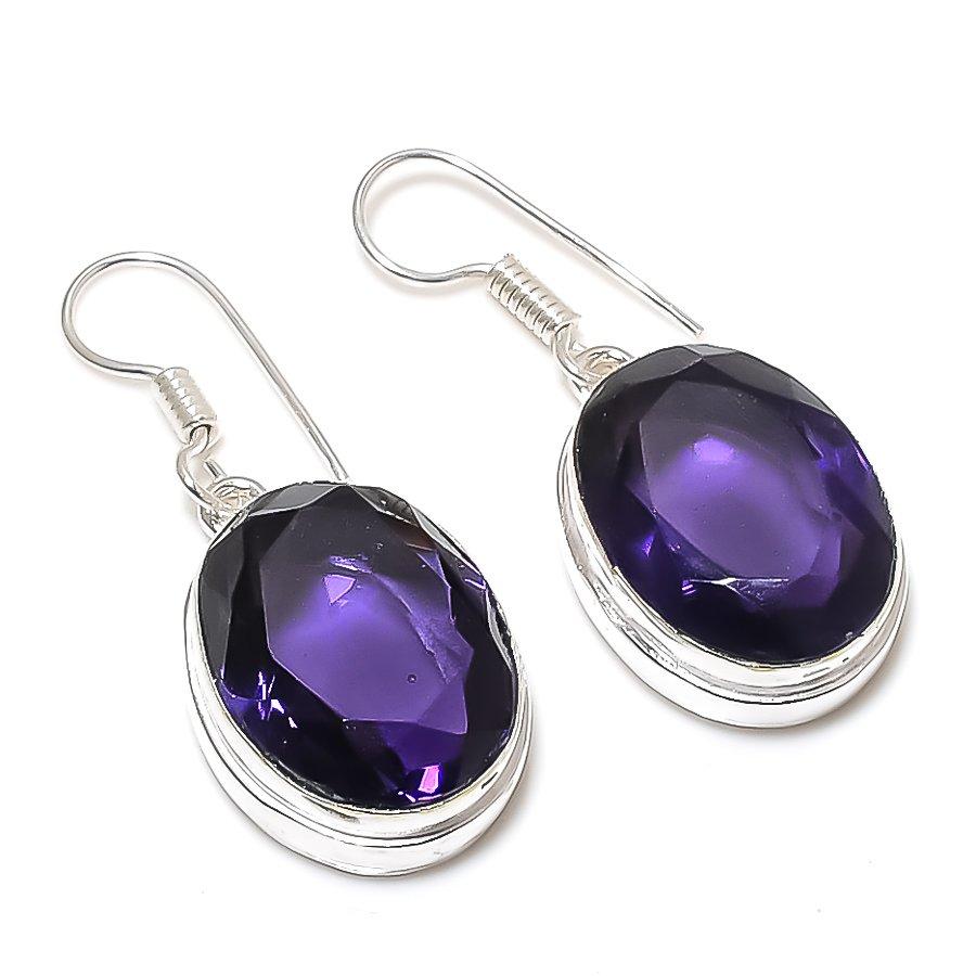 

Этнические ювелирные серьги ручной работы с аметистом, 1,46 дюйма, SR-7805