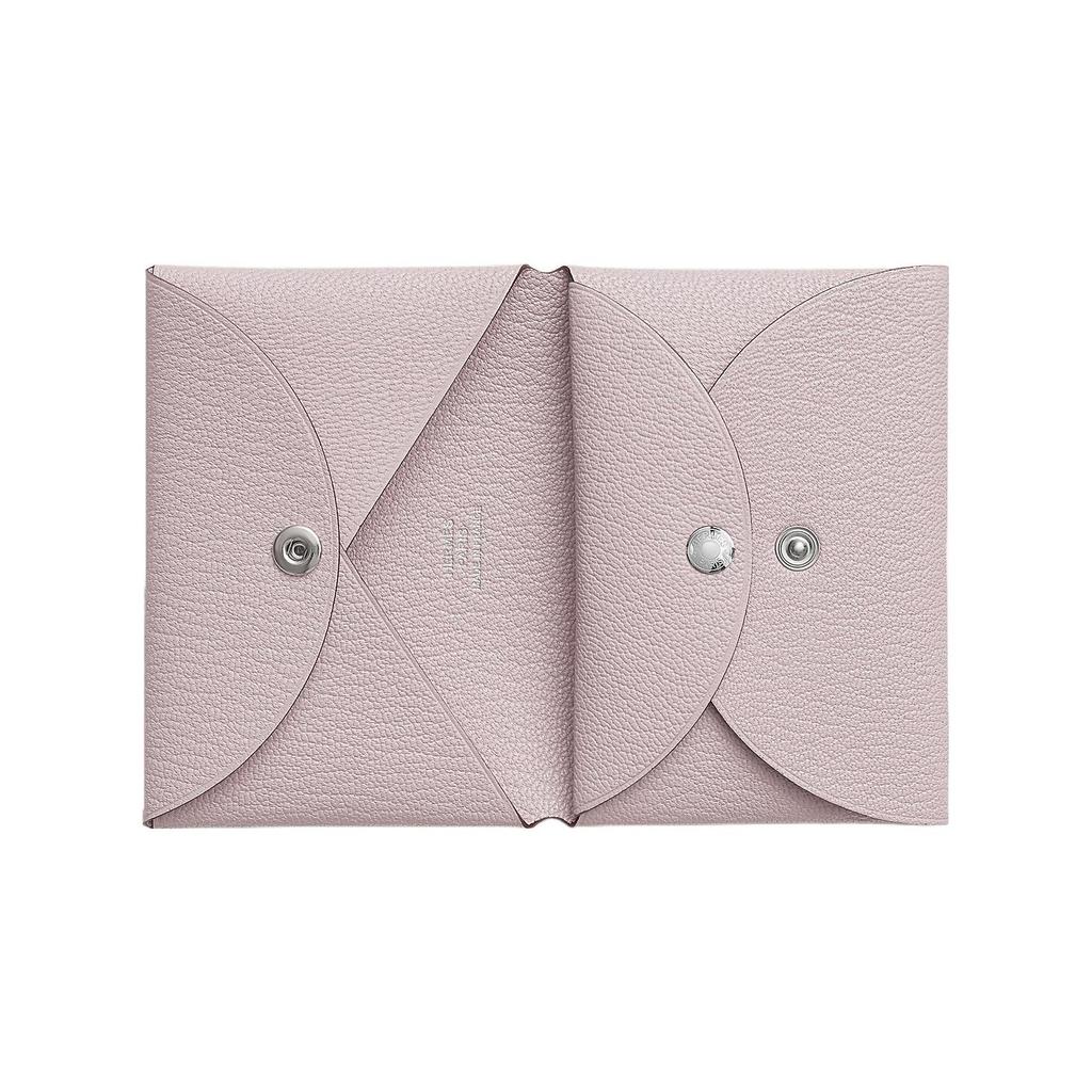 Hermes Calvi Duo Solid Color Minimalist Flap Card Holder Women Card Holder Mauve-Pale H082977CK09