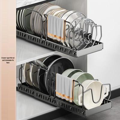 Adjustable Pull-Out Kitchen Organizer: Dish Rack, Pot & Pan Storage, Under-Cabinet & Countertop Holder