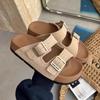 Cowhide Version Thick-soled One-word Slippers Women's New Summer Height Increase Casual Sandals Vacation Beach Shoes