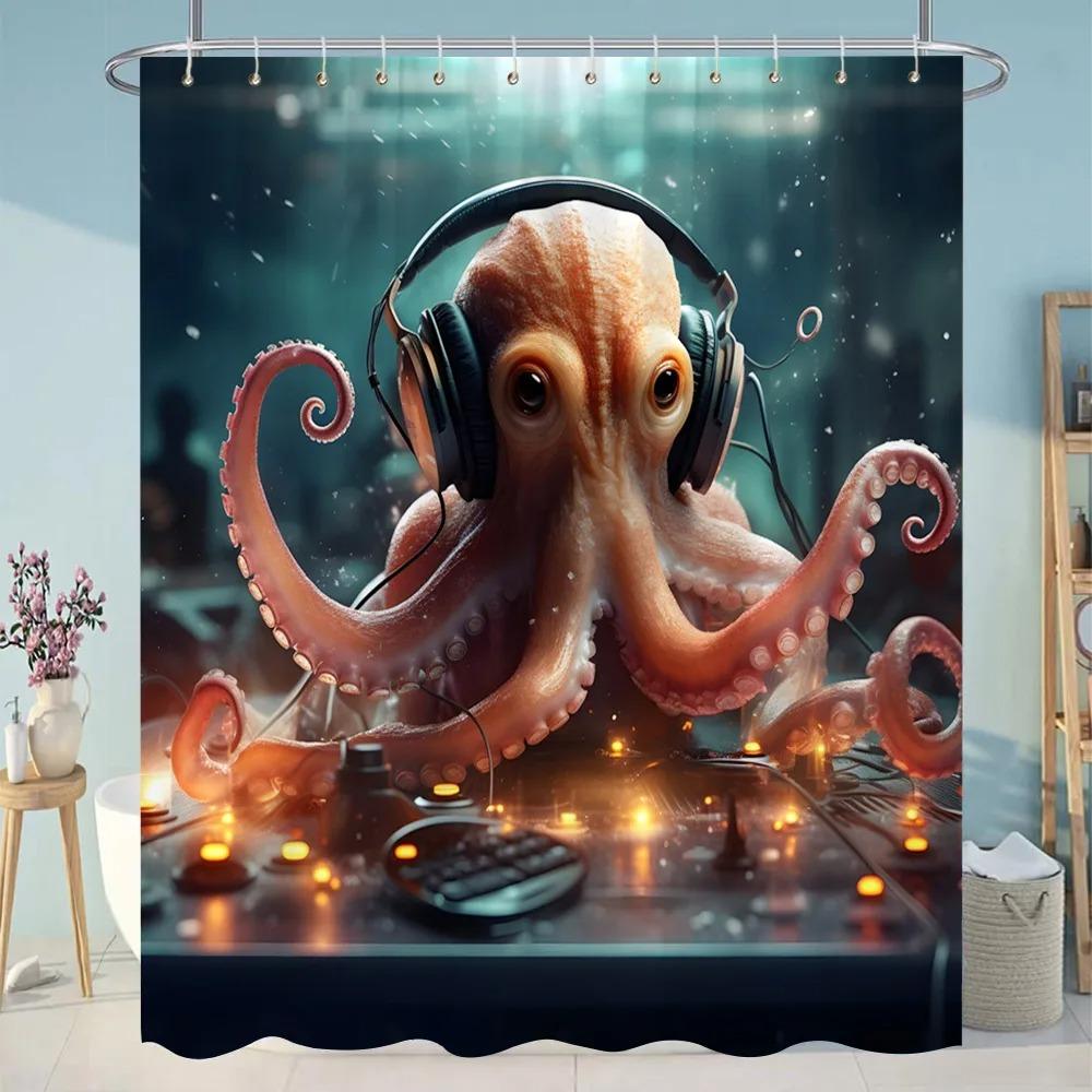 Zábavný potápěčský sprchový závěs pro kočky Kreslená zvířata Styl olejomalby Polyester omyvatelné sprchové závěsy Dekor do koupelny s háčky