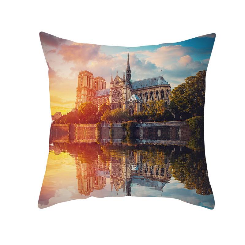 Notre Dame Cathedral French Landscape Pillow Cover European Print Cushion Waist Pillow Cover