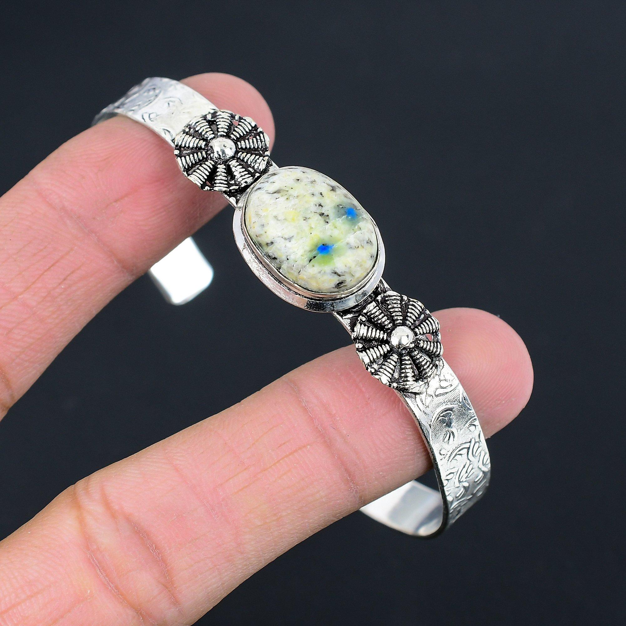 

Halloween Deal 925 Silver Oval Natural K2 Jasper Handmade Unique Artisan Bangle Adjustable