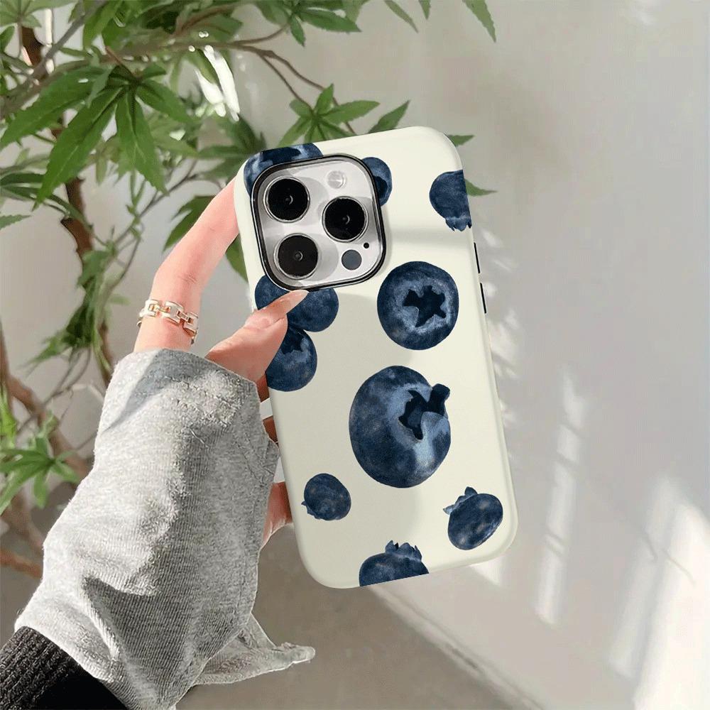 Summer Fruit Blueberry Pattern 2-in-1 Phone Case Suitable for iPhone 17 16 15 14 13 12 11 Pro/Max/Plus Anti Shock Back Cover