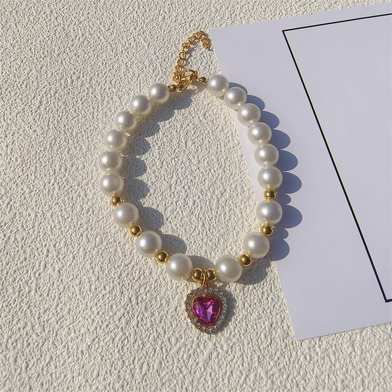 New Love Pendant Pearl Beaded Pet Necklace Versatile Accessories Handmade Cat and Dog Collar