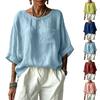Women's Casual Cotton Linen Sleeve Loose Fit T-Shirt for Everyday Wear