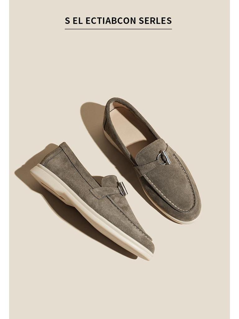 Retro Suede Cowhide Loafers: Women's Slip-on Pointed Toe Flats