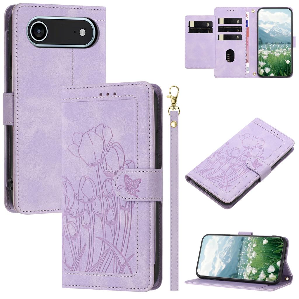 For iPhone 17 Air Case Tulip Leather Phone Cover with 5 Card Slots Wallet