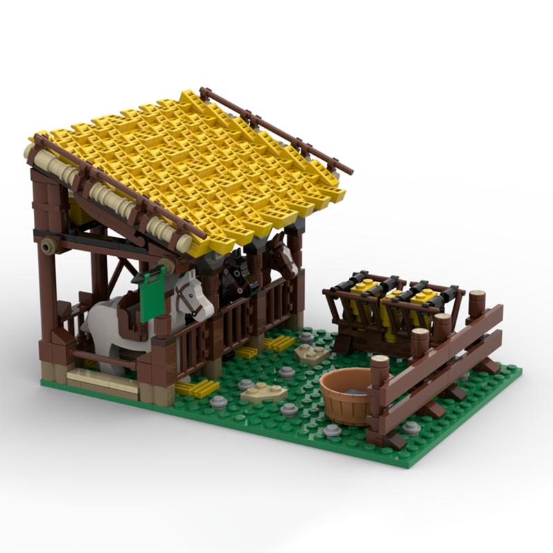 MOC Bausteine Burg Hühnerstall Burg Boot Zelt Stall Modell Dekoration Mittelalterliche Szene Spielzeug Bausteine Sammlung