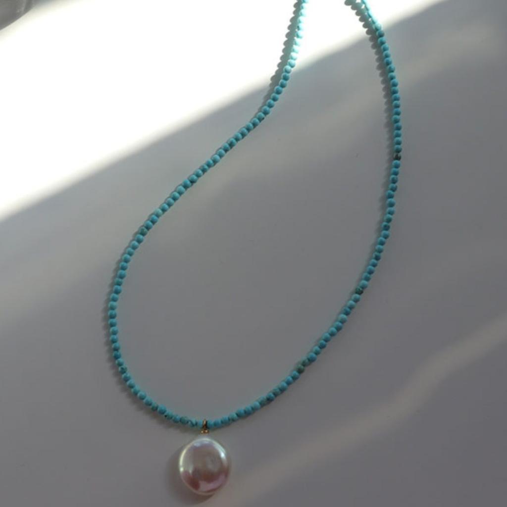 100% Natural Baroque Freshwater Pearl & Turquoise Stone Female Beads Chain Necklace  For Women New Year Gifts