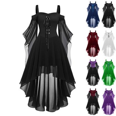Women Casual Plus Size Cold Shoulder Dress Solid Color Chiffon Butterfly Sleeve Gothic Dress