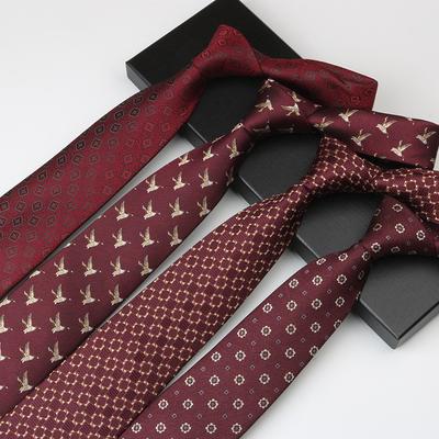 Krawat Ślubny Pan Młody Biznesmeni Wzór Retro Sukienka Burgundowy Ręcznie Wiązany 8 cm