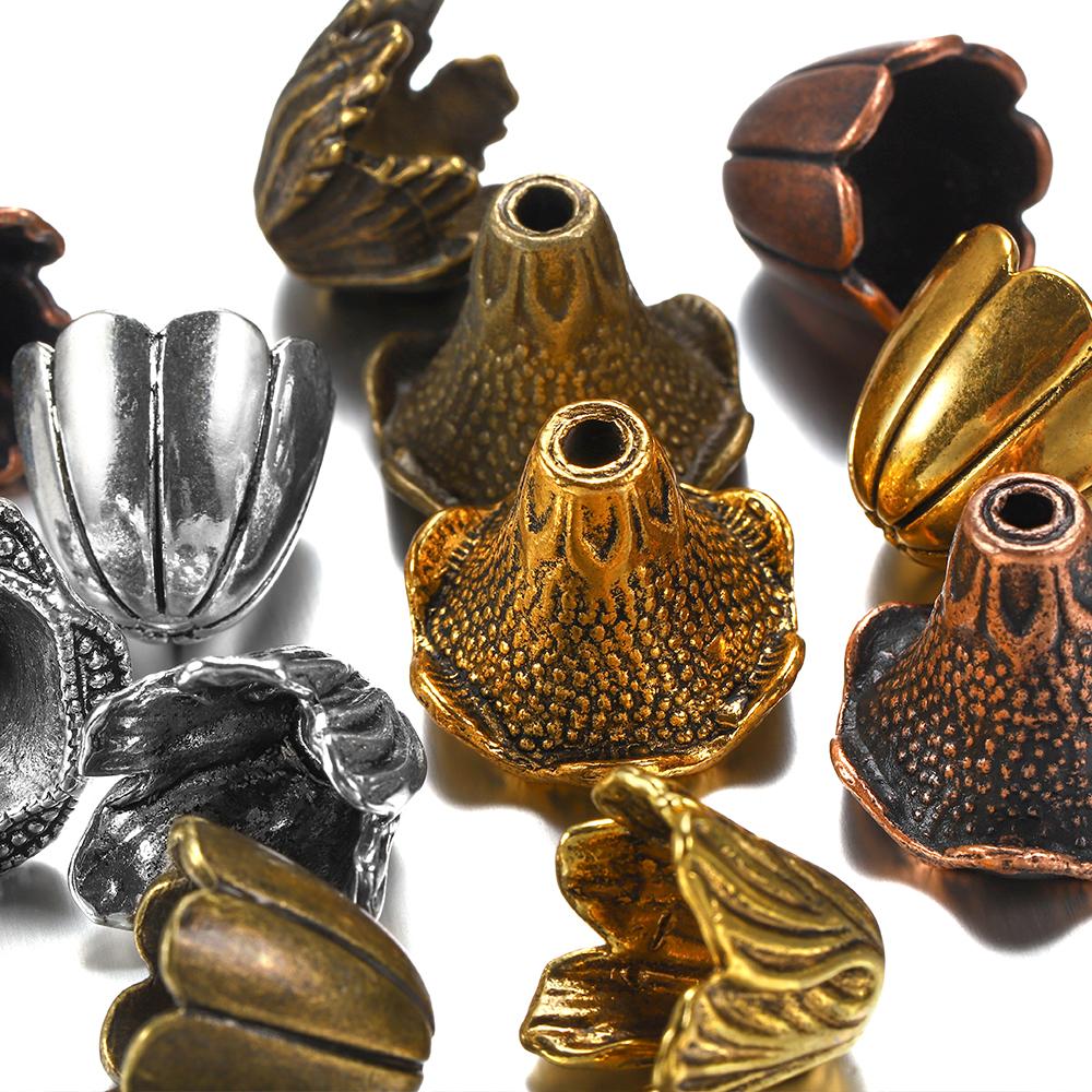 4Style 2Pcs/Lot Alloy Hollow Flower Beads Caps End Cap Connectors for DIY Earrings Jewelry Findings Making Component Accessroies