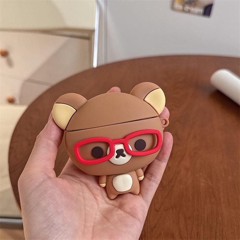 Pour Airpods 4 3 2 1 Pro Pro 2 Airpods Pro 3 Coque Mignon Dessin Animé 3D Lunettes Ours Silicone Souple Housse pour Écouteurs Airpods 4 2024