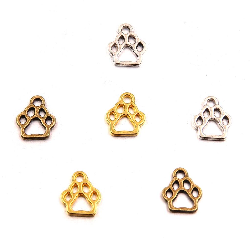3 Colors 11x13mm Alloy Double-Sided Hollow Dog Paw Charms for DIY Jewelry