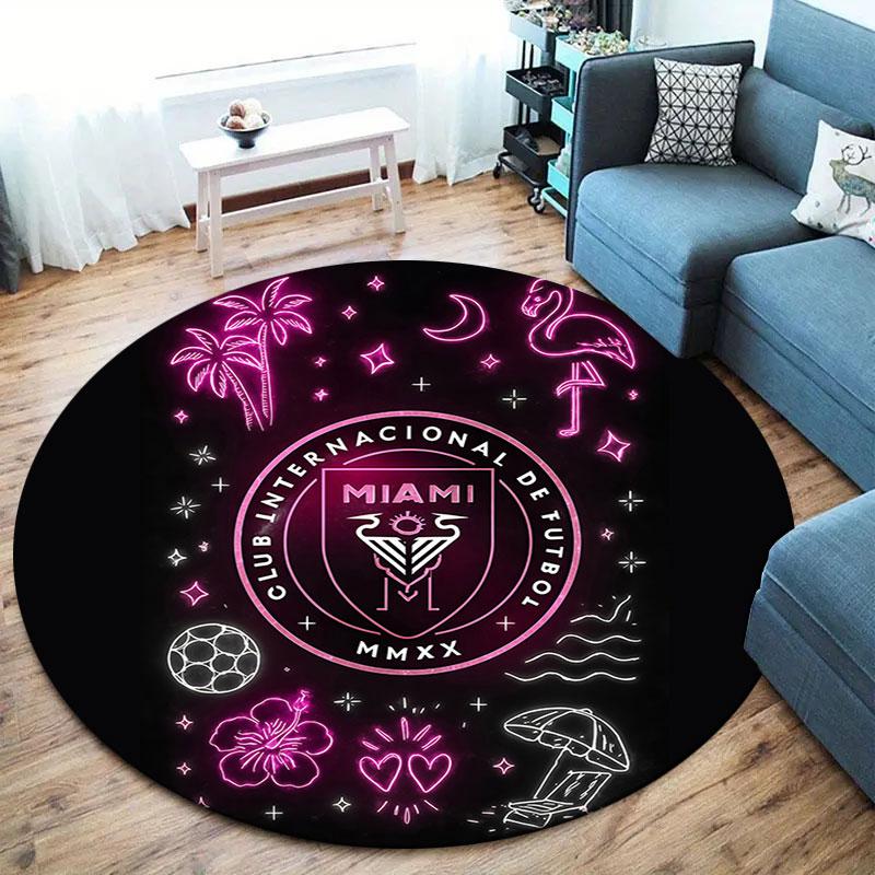 Inter Miami CF Round Area Rug,Carpet Rug for Living Room Bedroom Sofa Playroom Decor,Non-slip Floor Mat